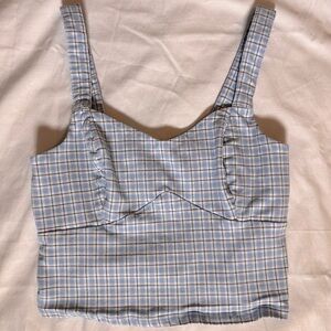 Hollister Blue and White Sleeveless Crop Tank Top